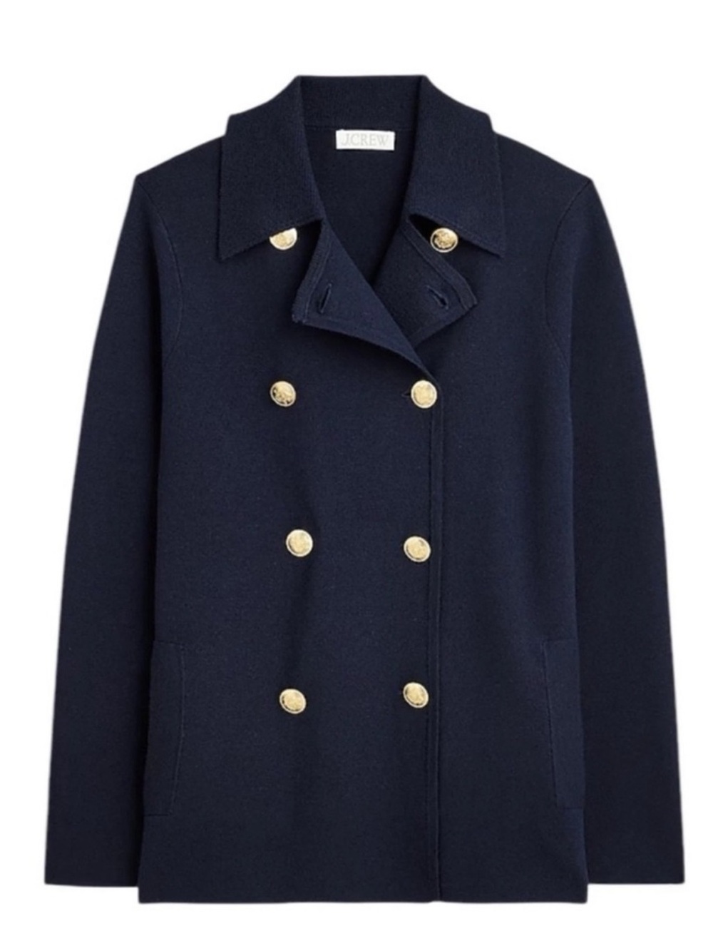J. Crew Warwick Navy Double-Breasted knit sweater blazer Gold Buttons women XL